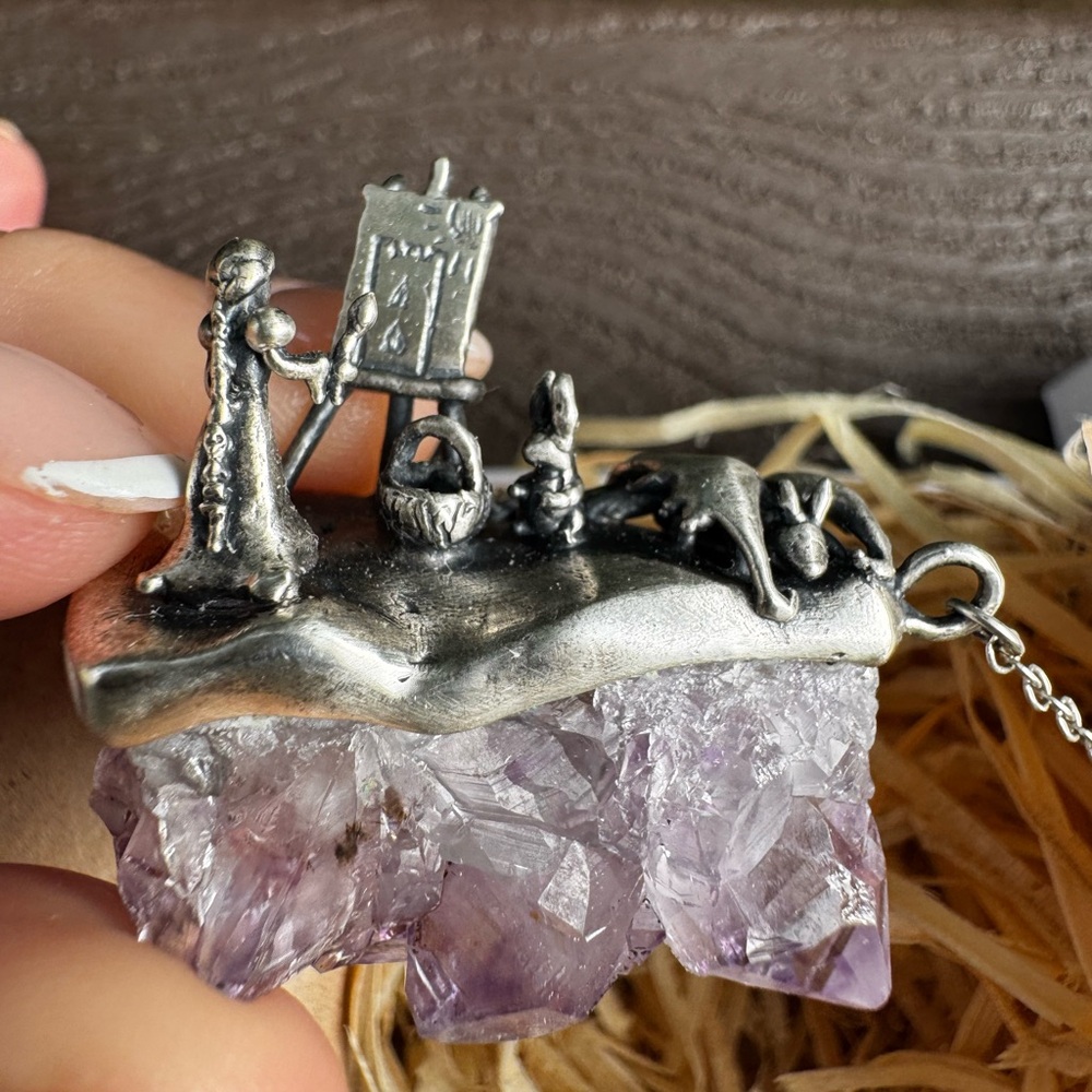 Sterling Silver Artisan Pendant Necklace with Amethyst Crystal